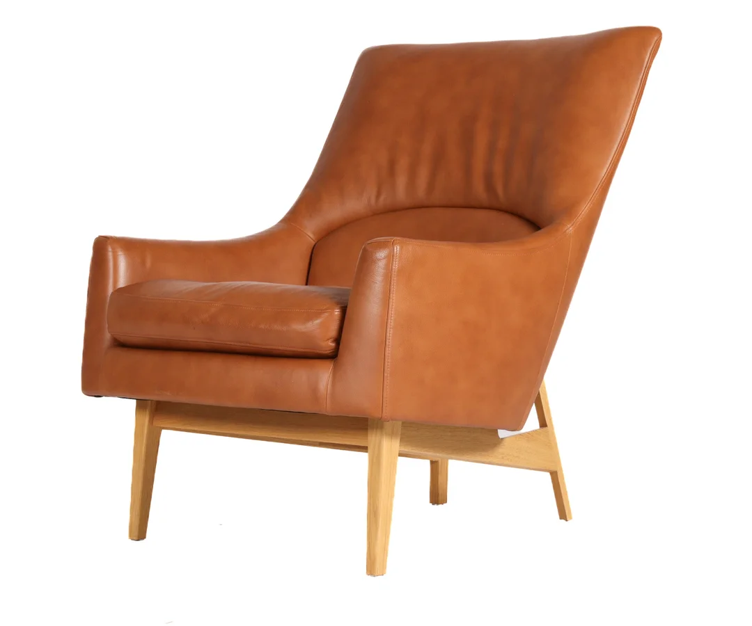 Jens Risom for Fredericia Furniture, armchair, solid oak / aniline leather, model JR6540 — Furniture/Lounge chairs — Lauritz