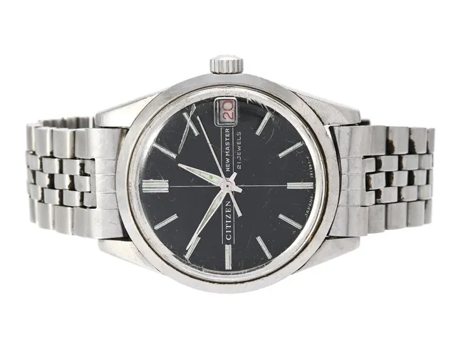 CITIZEN, New Master, Cal 1802, Serie nr. 10831238, Boett nr. 4-18615 Y / 63-1019, herrur, 35 mm, stål, manuell, plexiglas (skadat), datum, skadad urtavla, originallänk, viklås, ca 1961.