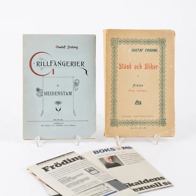 GUSTAF FRÖDING, "Stänk och flikar", med dikten En morgondröm, Albert Bonnier, 1896.