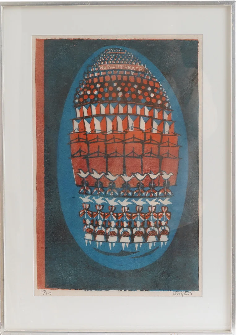 BENGT LISSEGÅRDH. Träsnitt, "Majparad i Prag", signerad. — Engravings & Prints — RA Auktionsverket Norrköping