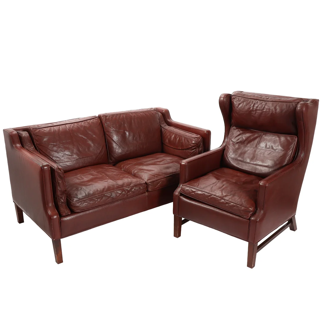 Danish Furniture Manufacturer: Two-seater sofa and high-backed armchair, 1960/70s — Furniture/Lounge suites, sofas — Lauritz