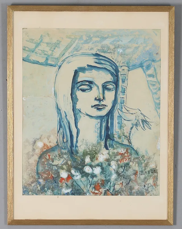 ERIK HEINERTZ. Kvinna i blått, gouache, signerad.