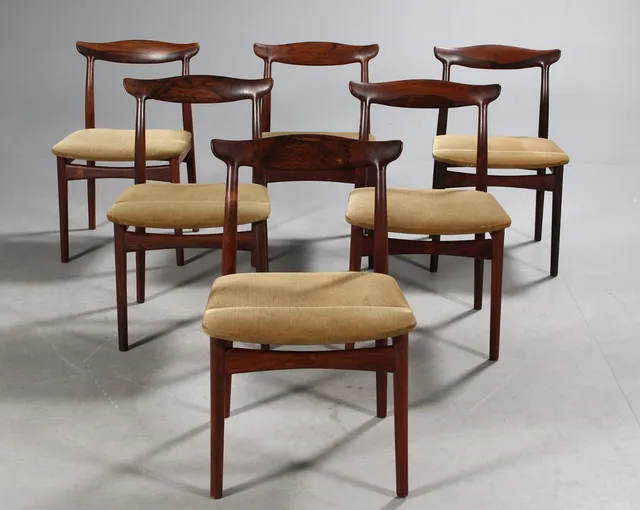 Erik Wørts. Dining chairs, solid rosewood, model 112 (6)
