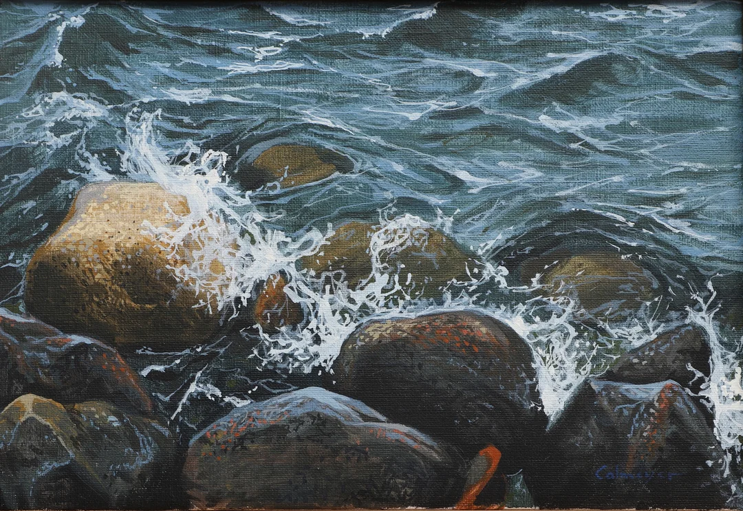 GÖSTA CALMEYER. Olja på duk, stenar i vatten, signerad. — Paintings — Ekenbergs Auktioner