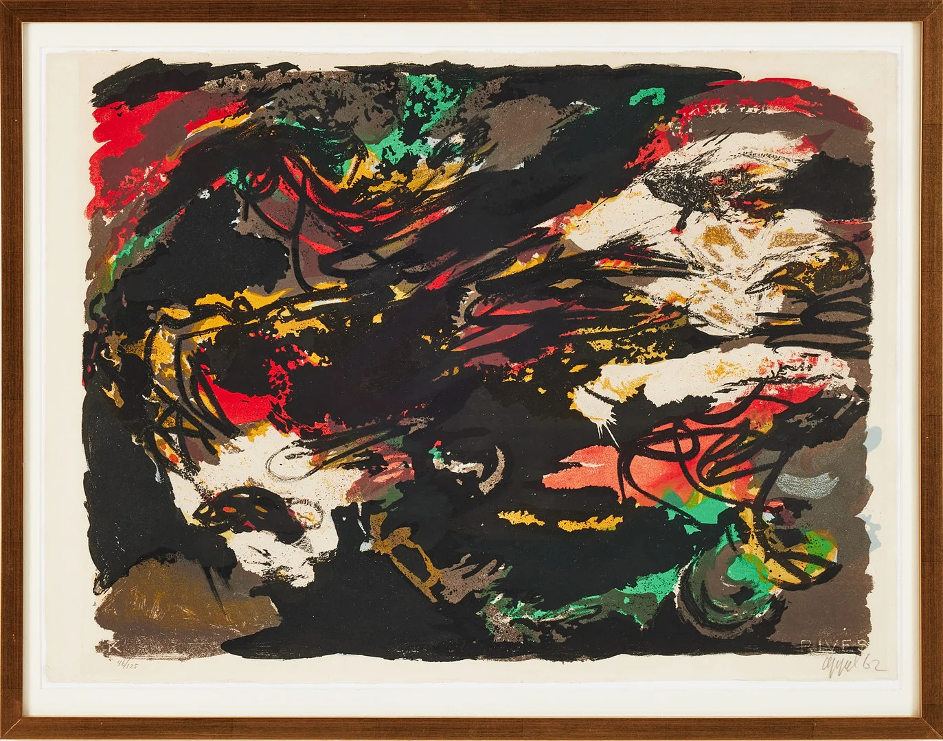 KAREL APPEL. Komposition, färglitografi, signerad, daterad -62. — Engravings & Prints — Stockholms Auktionsverk Magasin 5