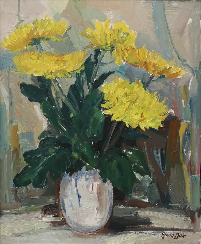 ALWIN DAHL. Olja på duk, blomsterstilleben, signerad.