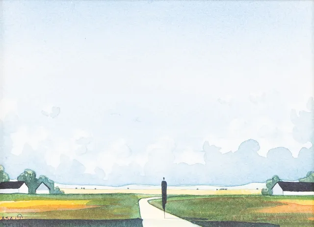 ÅSA MELIN (FÖDD 1955). Figur i Österlenskt landskap, akvarell, signerad.