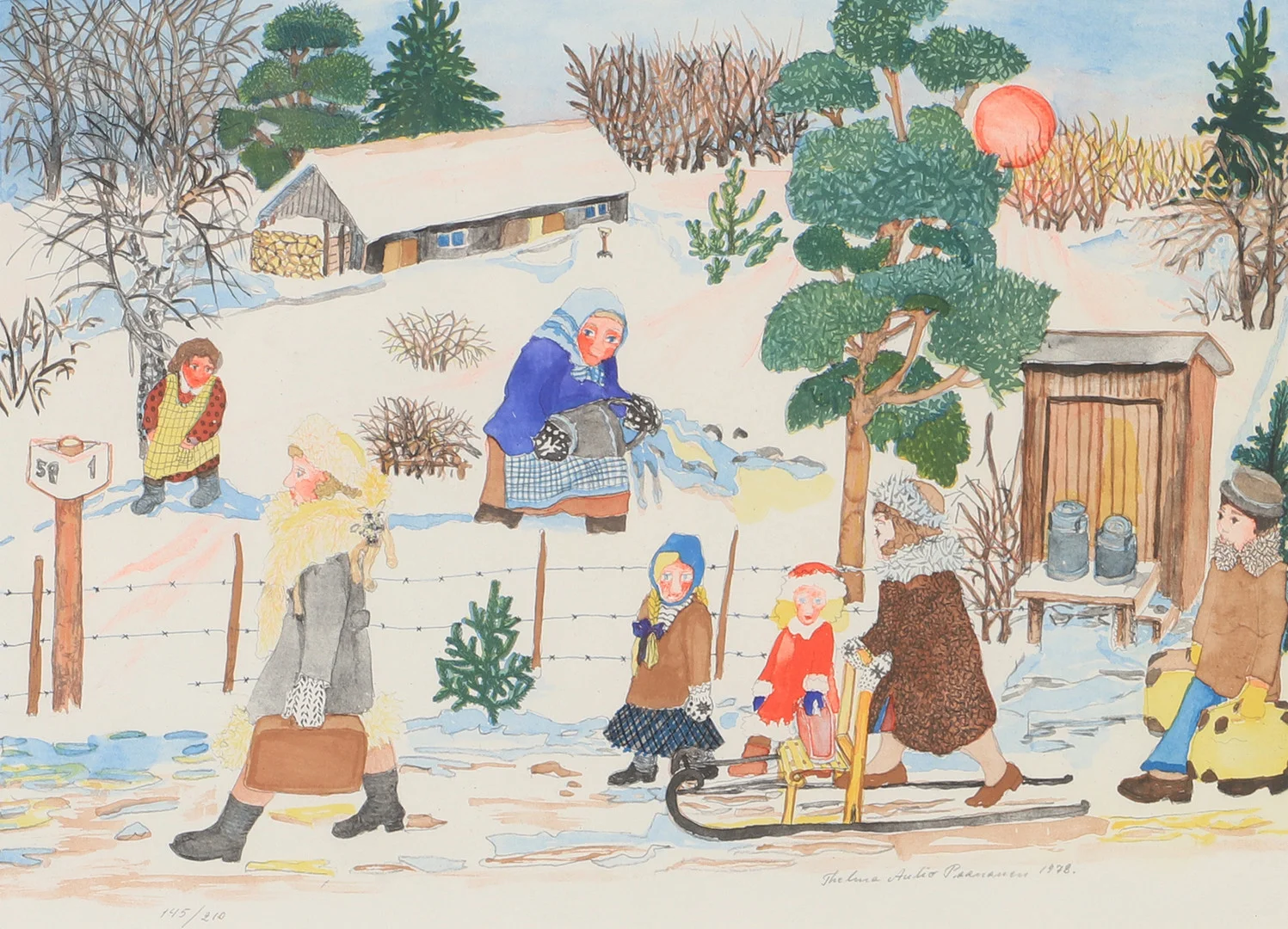 THELMA AULIO PAANANEN. Vinterlandskap, färglitografi, signerad 1978. — Engravings & Prints — Helsingborgs Auktionskammare