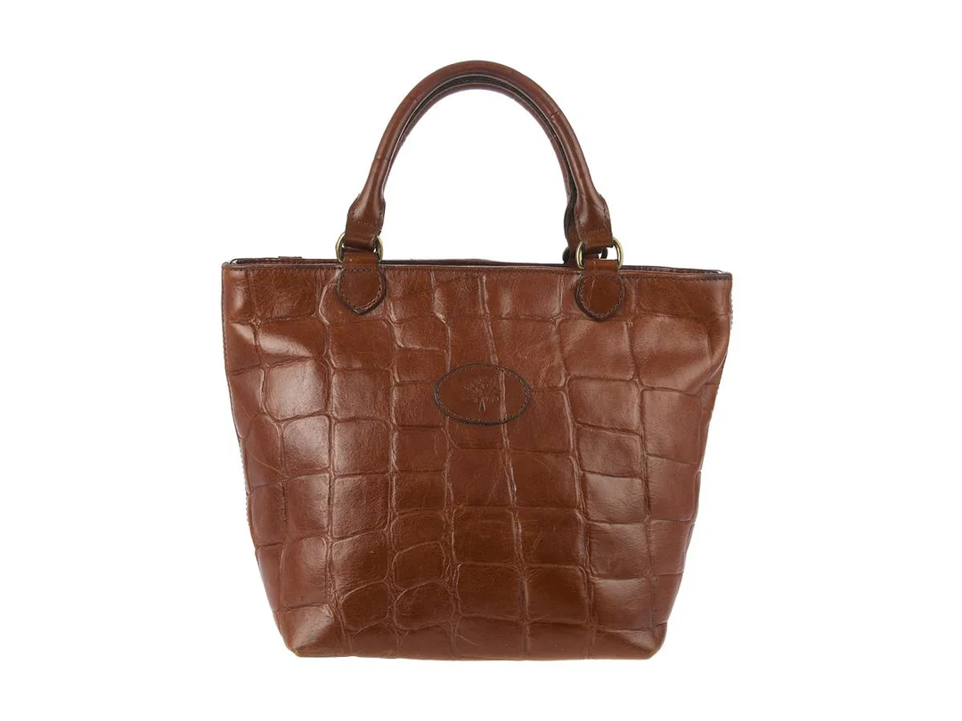 VÄSKA, MULBERRY, vintage, brunt präglat läder, 21x22x14 cm, lätt slitage. — Accessoarer/Väskor — Kaplans
