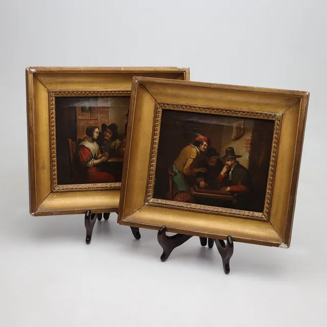 OKÄND KONSTNÄR, Olja på duk, 2 st, figuralt motiv, 1800-tal.