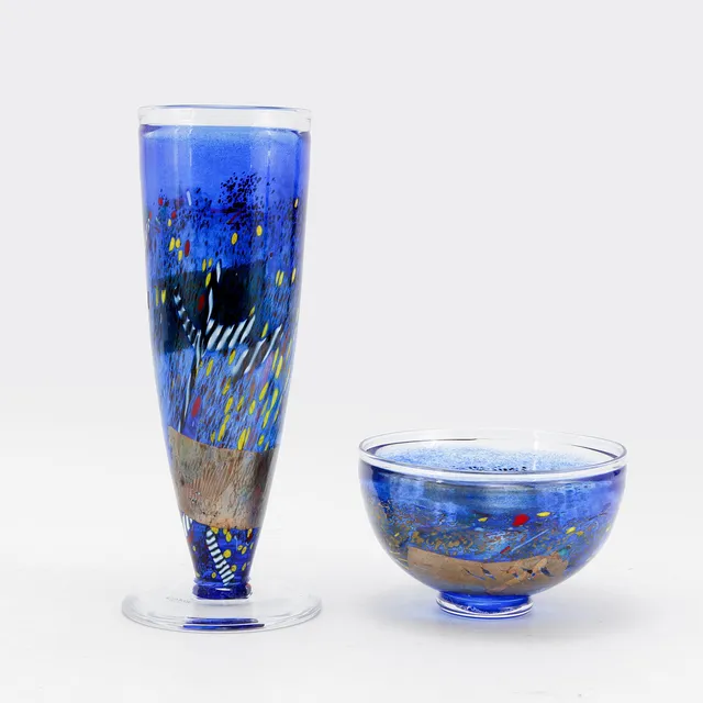 BERTIL VALLIEN. Vas samt skål, glas, "Satellite", Kosta Boda.