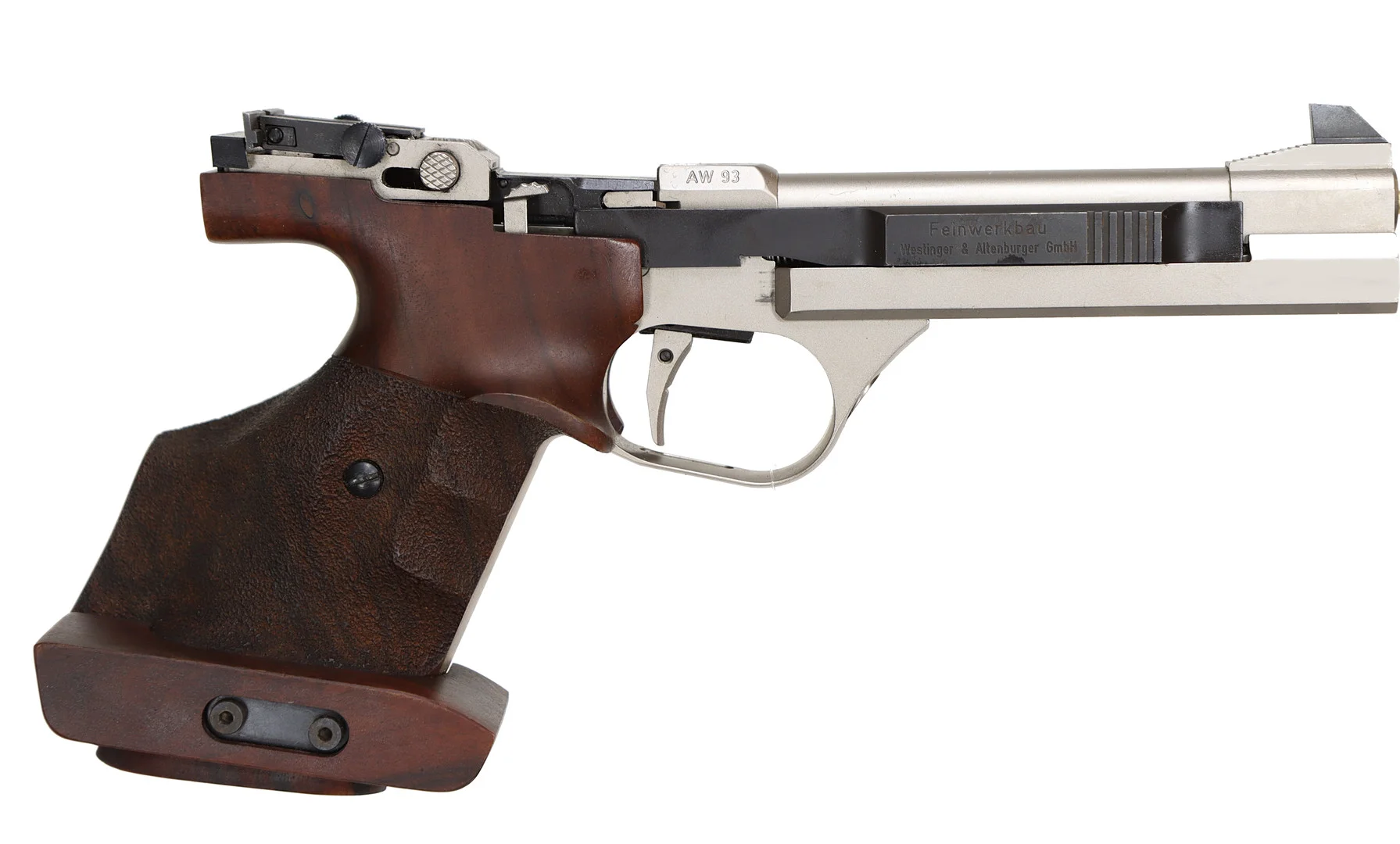 PISTOL, Halvautomatisk, fabrikat Feinwerkbau, modell AW93, kaliber .22LR, tillv.nr 4255, se-nr SE2749933. — Pistols — Walter Borg