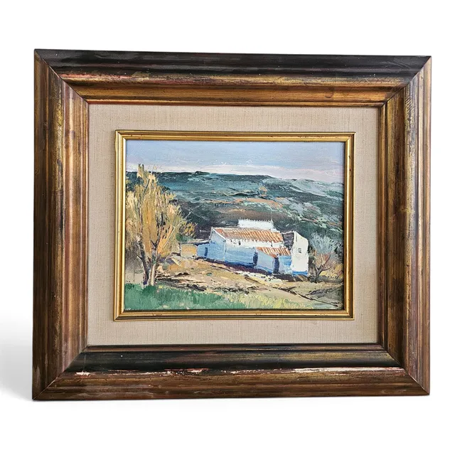 JOSÉ COZAR. "Campo y cortijo, Baeza". Óleo sobre lienzo.