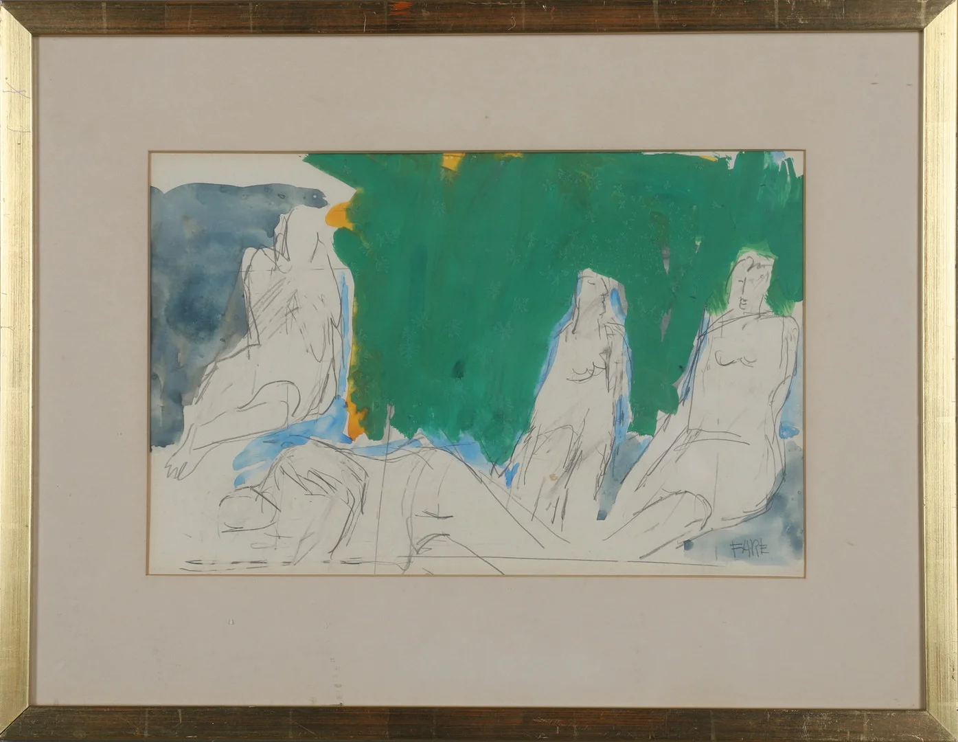 LEOPOLD FARE. "Kvinnor efter badet", gouache, signerad. — Paintings — Gomér & Andersson Norrköping