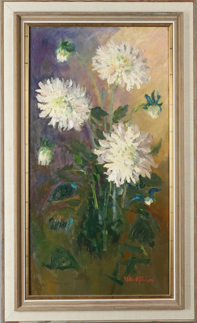 WILHELM SJÖHOLM. Blomsterstilleben, olja på pannå, signerad.