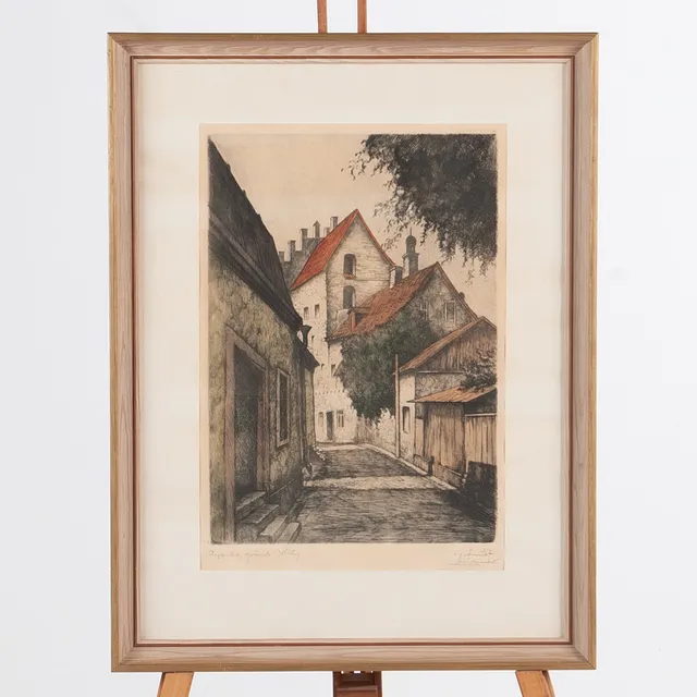 GASTON SMIDT. Färgetsning, “Lybska gränd Visby” Signerad G Smidt.