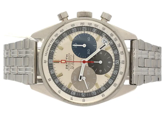 Zenith, El Primero, "Tachymetre", Cal 400, serie nr. 155390, Ref nr. A386, Boett nr. 538D610, kronograf, 37,5 mm, stål, automatisk, plexiglas, datum, utbytesverk (ca 2005), skadad urtavla (7/10), ca 1969, metallänk ej orginal, viklås