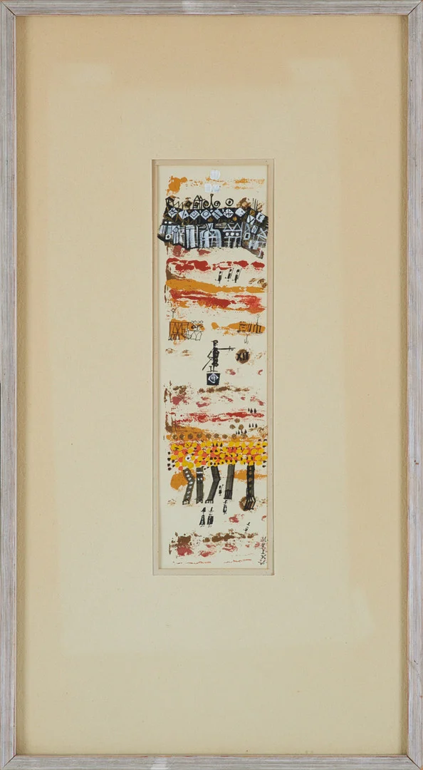 MADELEINE PYK. Komposition, blandteknik på papper, signerad, daterad -60. — Paintings — Stockholms Auktionsverk Sickla