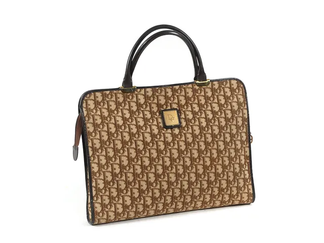 VÄSKA, CHRISTIAN DIOR brun/beige tyg/läder 36x28x3 cm