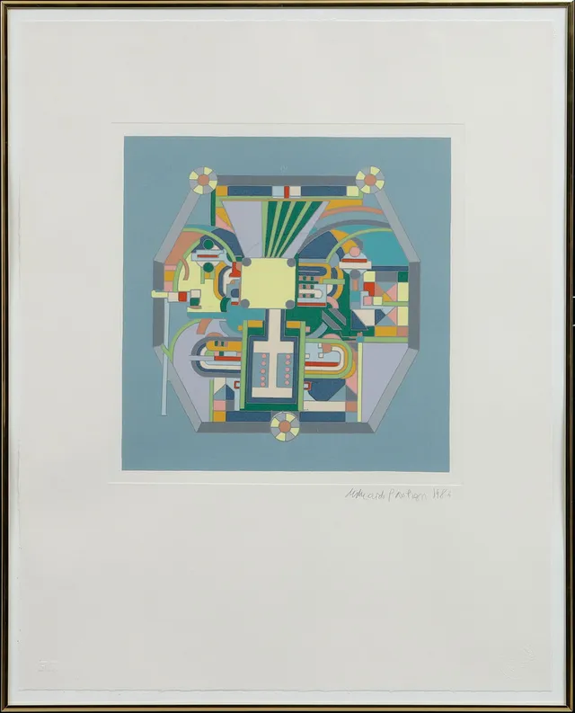 EDUARDO PAOLOZZI. Färgseriegrafi, abstrakt komposition, signerad samt signerad 1986.