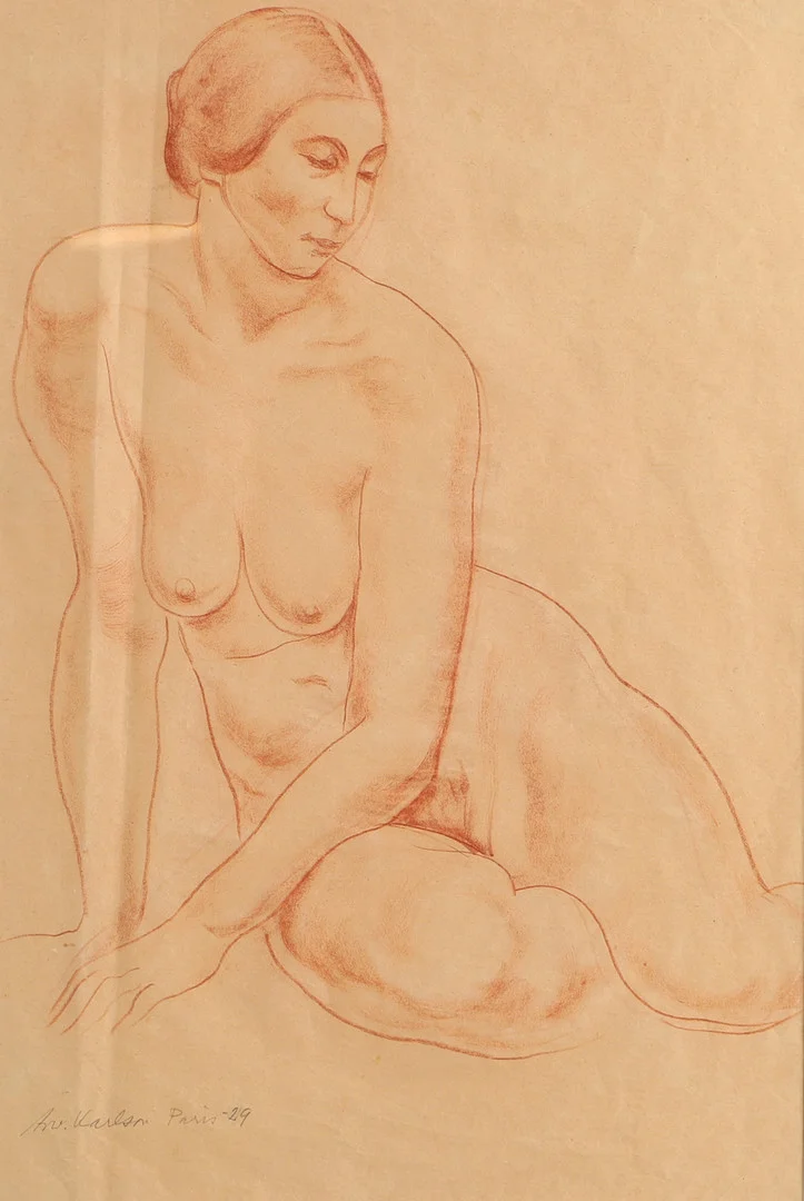 ARVID KARLSSON. Kvinnostudie, rödkrita, signerad Arv. Karlsn Paris -29. — Drawings — Helsingborgs Auktionskammare