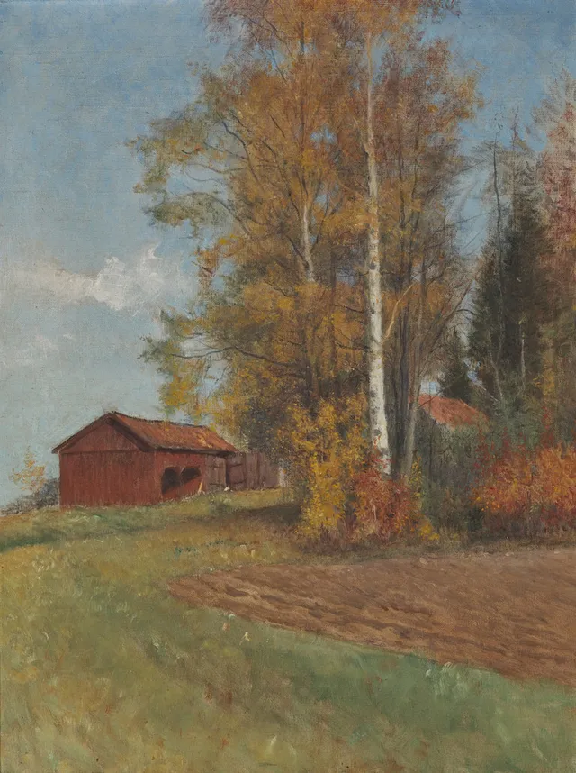 AXEL LINDMAN (1842–1930). Motiv från Långnäs Gård, Kullerstad socken, Östergötland.