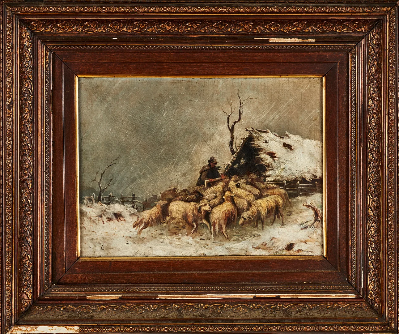 OIDENTIFIERAD KONSTNÄR, (England 1800-tal), "The storm, a shepherd folding his flock", olja på duk, signerad och daterad 1882 a trergo. — Paintings — Stockholms Auktionsverk Sickla