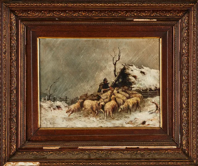OIDENTIFIERAD KONSTNÄR, (England 1800-tal), "The storm, a shepherd folding his flock", olja på duk, signerad och daterad 1882 a trergo.