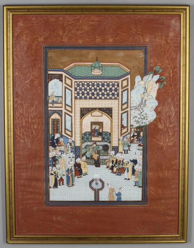 OKÄND KONSTNÄR. Figurscen, sidenmåleri, trol Indien, 1900-tal.