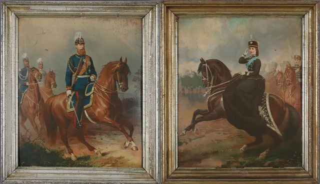 KUNGAPORTRÄTT, Kung Oscar II och Drottning Sophia, tryck, 1800-tal.
