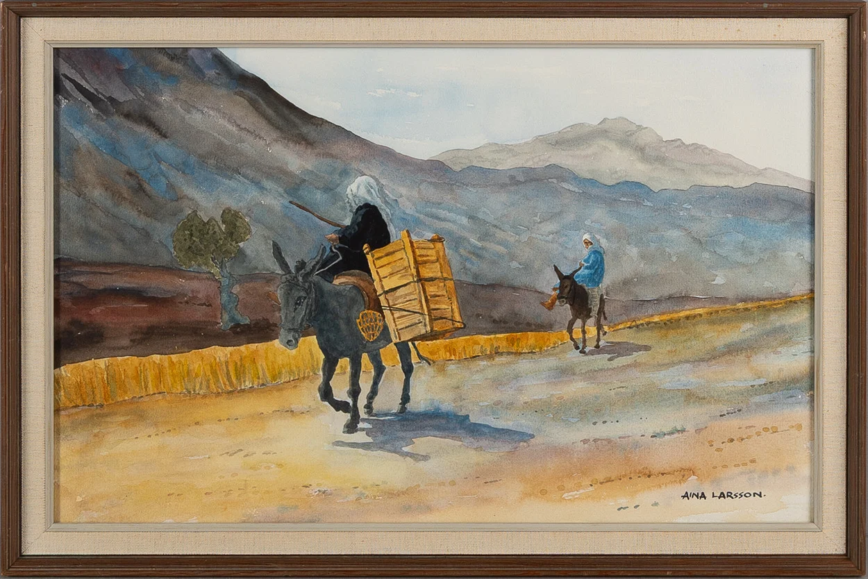AINA LARSSON. Akvarell på papper, motiv från Grekland, signerad. — Paintings — Stockholms Auktionsverk Helsingborg