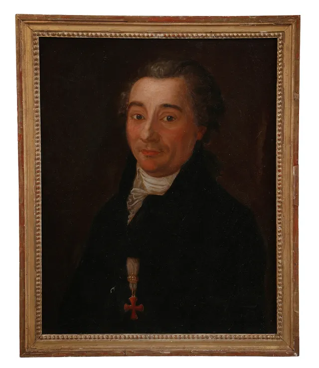 19TH CENTURY BRITISH SCHOOL "PORTRAIT OF A MAN WITH A KNIGHT TEMPLAR MEDAL".