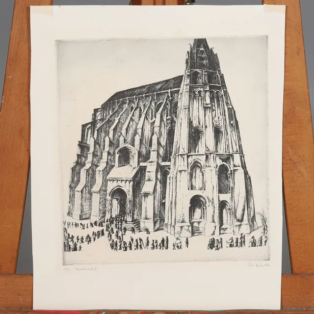 CHRISTIAN DUE. ETSNING, "Katedral I", signerad och daterad -56.