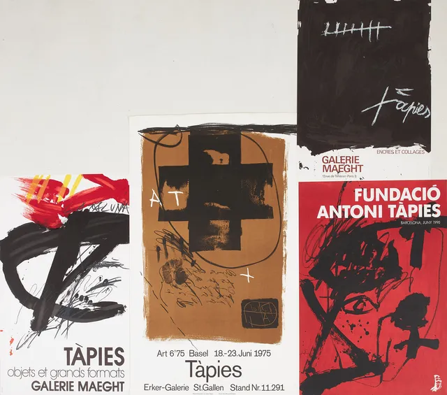 ANTONI TÀPIES. EFTER. Utställningsaffischer, 4 st, litografi, 1970-90 tal.