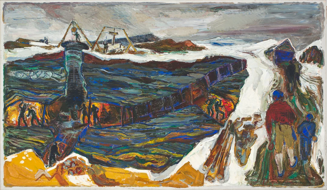 Gleditsch, Rolf Juell — "Arbeide i kobbergruben" Røros 1935 — Kunst/Maleri — Blomqvist