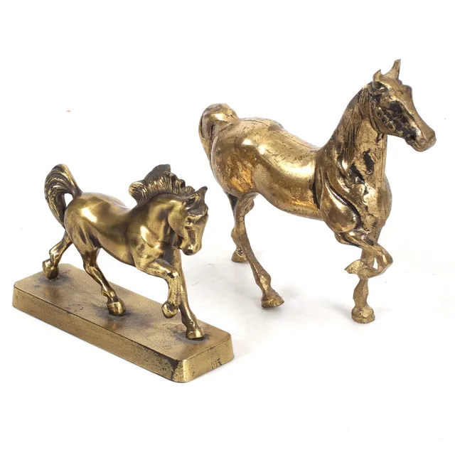FIGURINER, 2 st, hästar, gulmetall, 1900-tal.