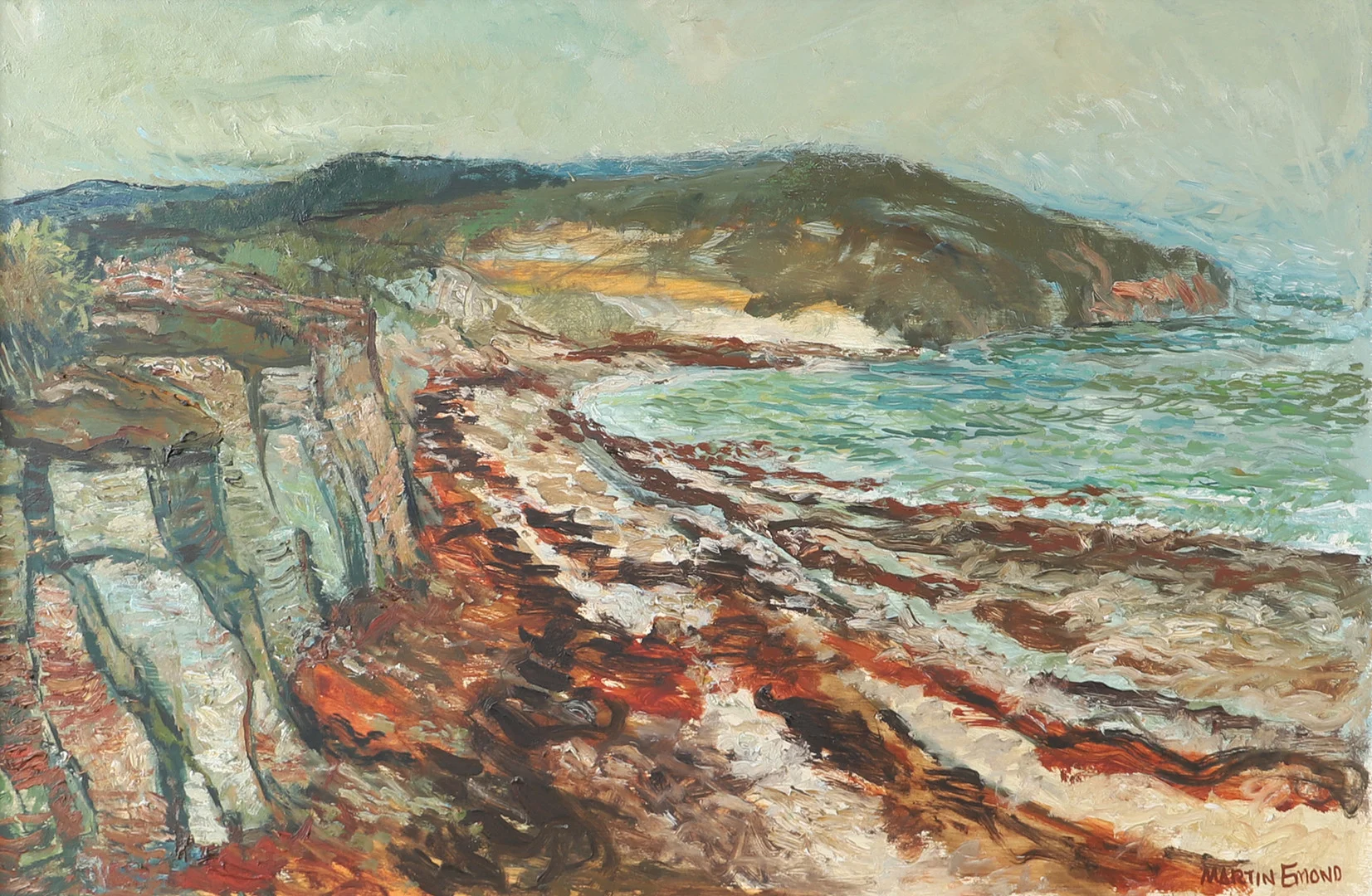 MARTIN EMOND. Kustparti, olja på pannå, signerad. — Paintings — Helsingborgs Auktionskammare