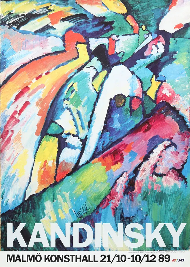 KANDINSKY. Utställningsaffisch, offsettryck, Malmö Konsthall 1989.