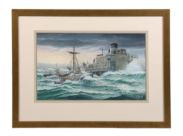 MICK BENSLEY (BRITISH, 1944-2023) LARGE TANKER AND LIFEBOAT.