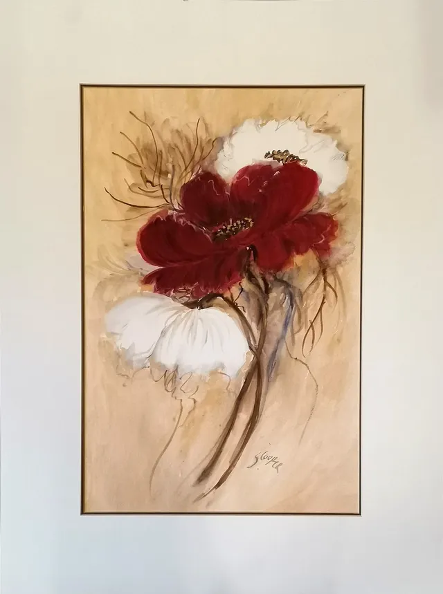 *CONTEMPORARY ORIGINAL MIXED MEDIA FLOWER PAINTING BY SANDRA COOPER.
