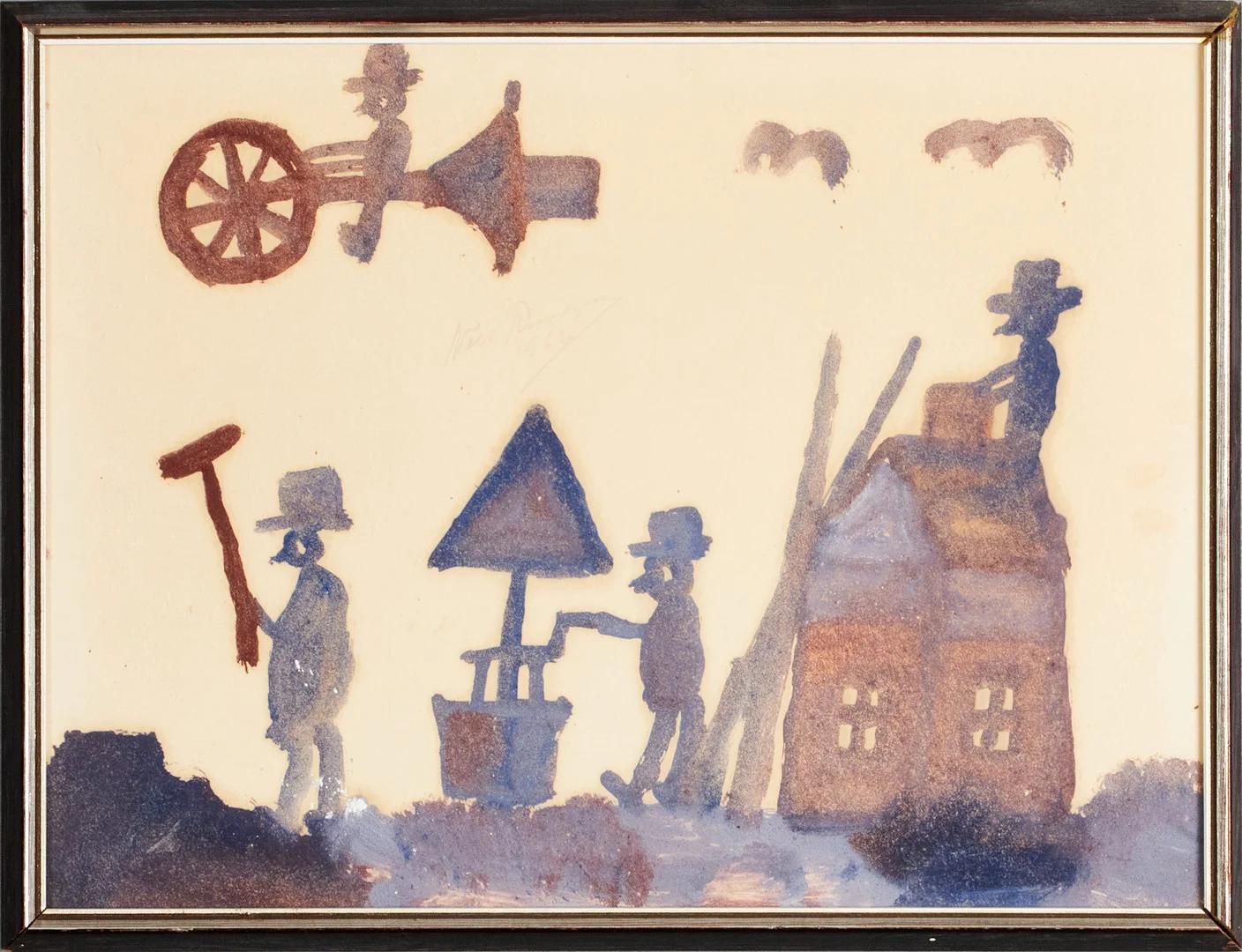 NILS RUNDGREN (1890-1971). "Björnjägaren", blandteknik på papper, signerad Nils Rundgren 1962. — Paintings — Crafoord Auktioner Stockholm