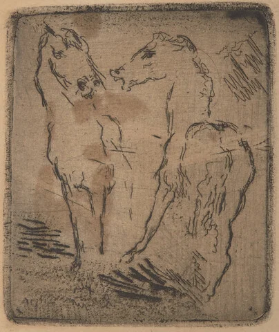 Ness, Bjarne — "To hester" 1924 — Kunst/Grafikk — Blomqvist