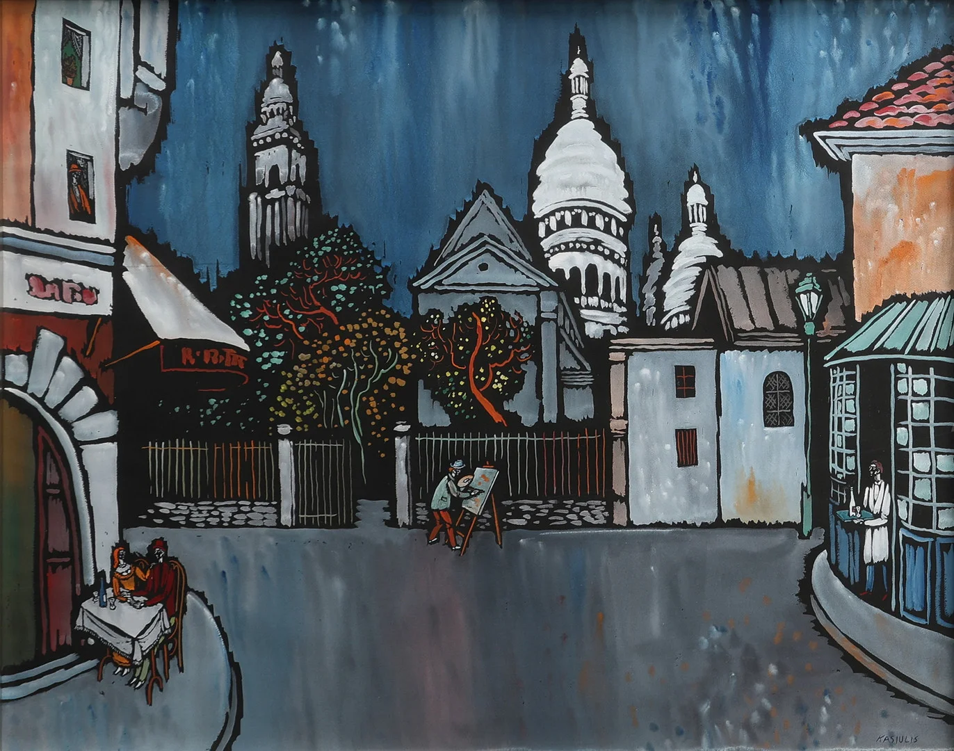 VYTAUTAS KASIULIS. GOUACHE PÅ PAPPER, MOTIV FRÅN MONTMARTRE, SIGNERAD. — Paintings — Crafoord Auktioner Lund