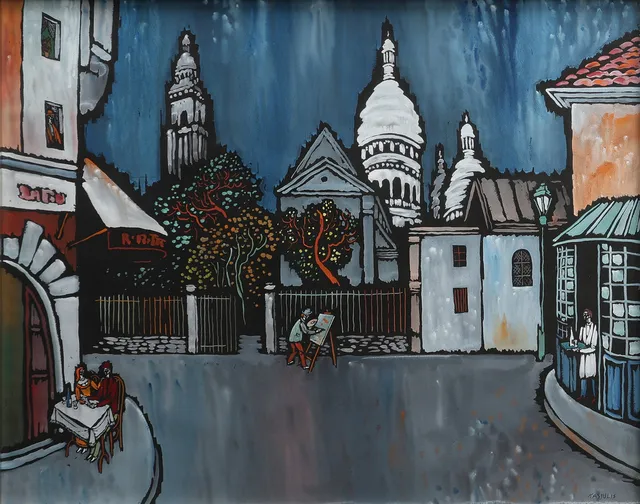 VYTAUTAS KASIULIS. GOUACHE PÅ PAPPER, MOTIV FRÅN MONTMARTRE, SIGNERAD.
