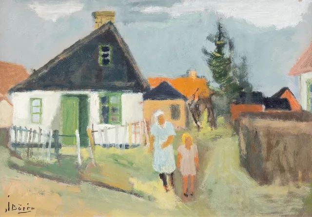 JOHN BÖRÉN (1891–1972). Figurer vid Böste, olja på pannå, signerad.