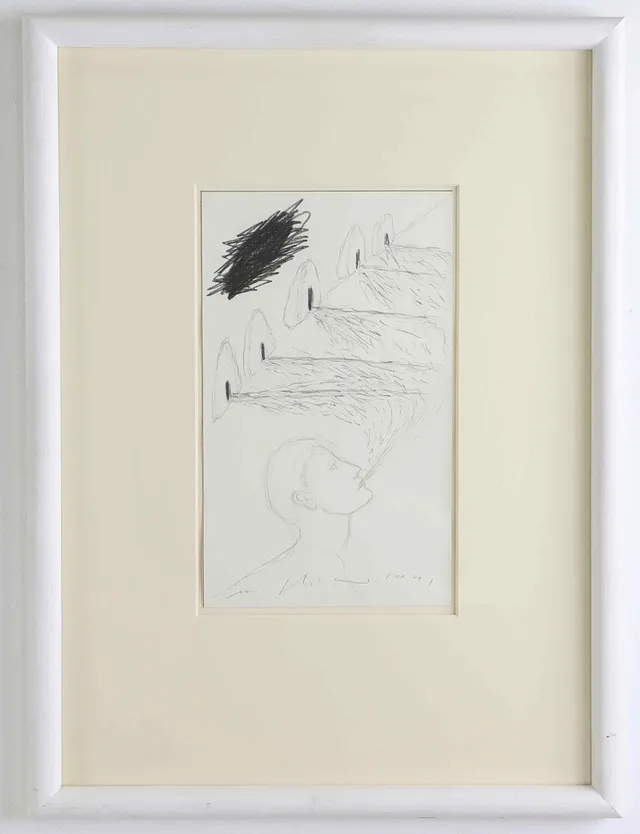 MIMMO PALADINO. Komposition med figur, Teckning, signerad, daterad 1991.