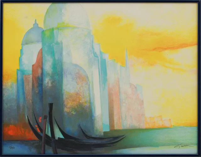 CLAUDE GAVEAU. "Venedig" färglitografi, signerad och numrerad 55/150.