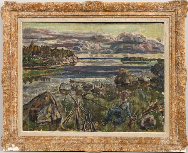 OLLE NORDBERG. Komposition, olja på pannå, signerad.