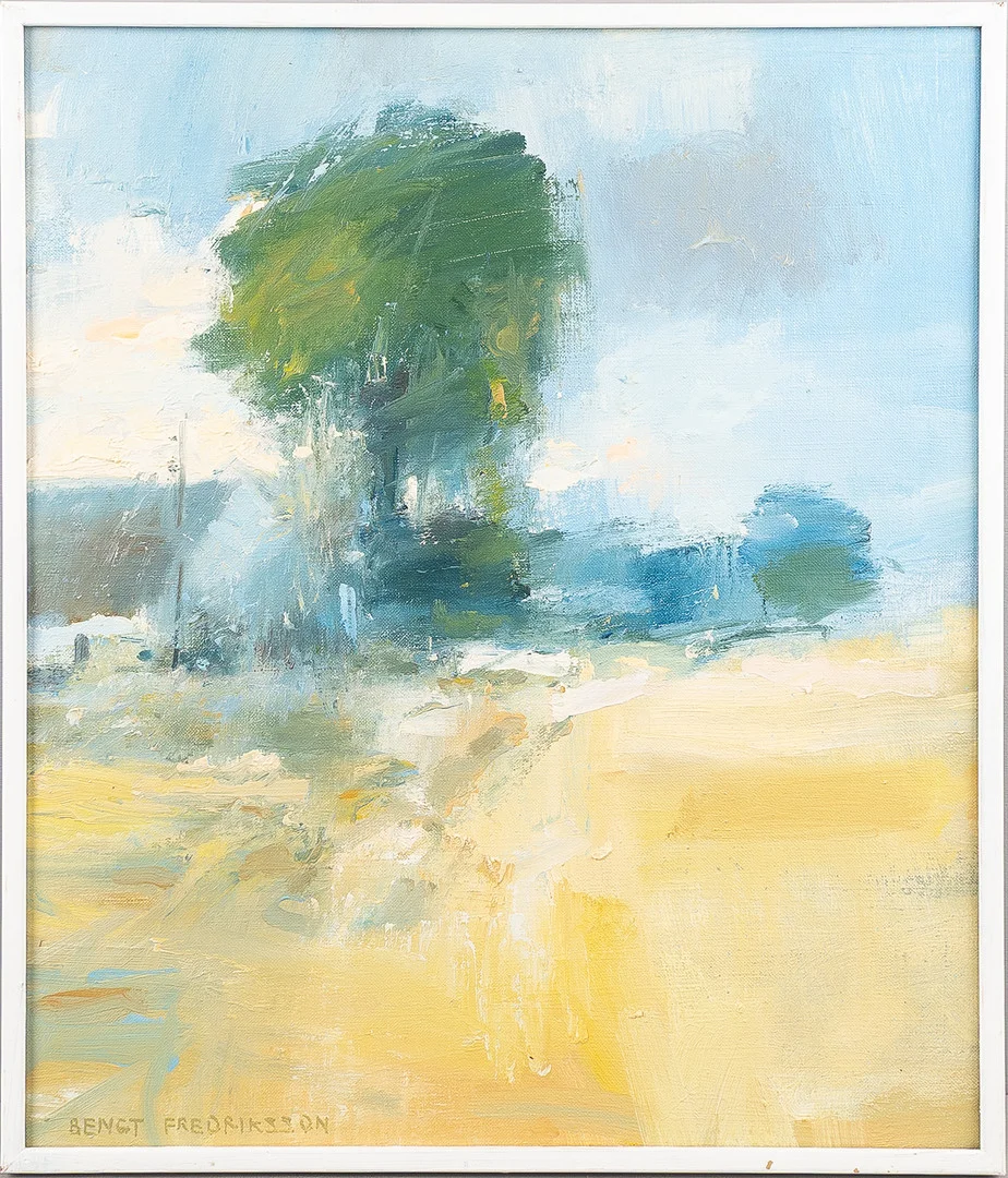 BENGT FREDRIKSSON. Olja på duk, landskap, signerad. — Paintings — Stockholms Auktionsverk Helsingborg