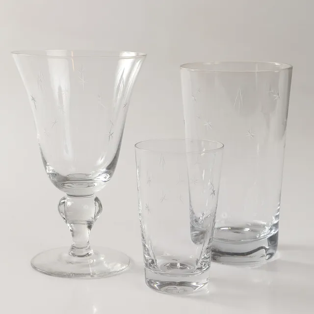 SERVISDELAR, 22 stycken, "Vintergatan", med slipad dekor, glas, Alsterbro.